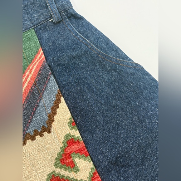 Vintage Roper Southwestern Patchwork Denim Skirt Made USA Western Boho - Picture 5 of 8
